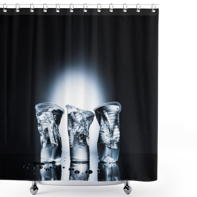 Personality  Crumpled Plastic Cups Of Water On Dark  Shower Curtains