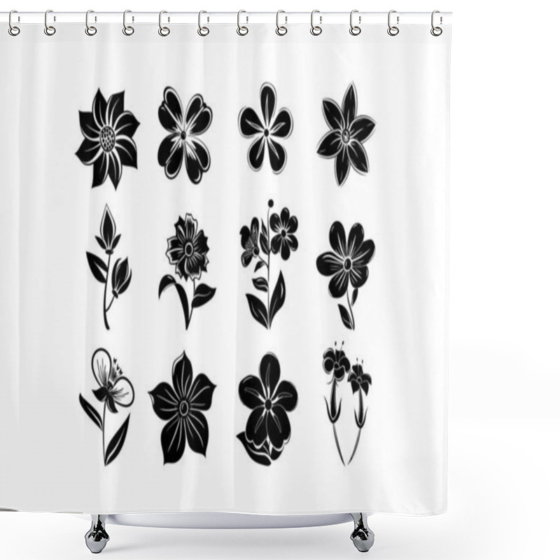 Personality  Black Floral Elements Variety Isolated Set. Vector Illustration Design. Shower Curtains