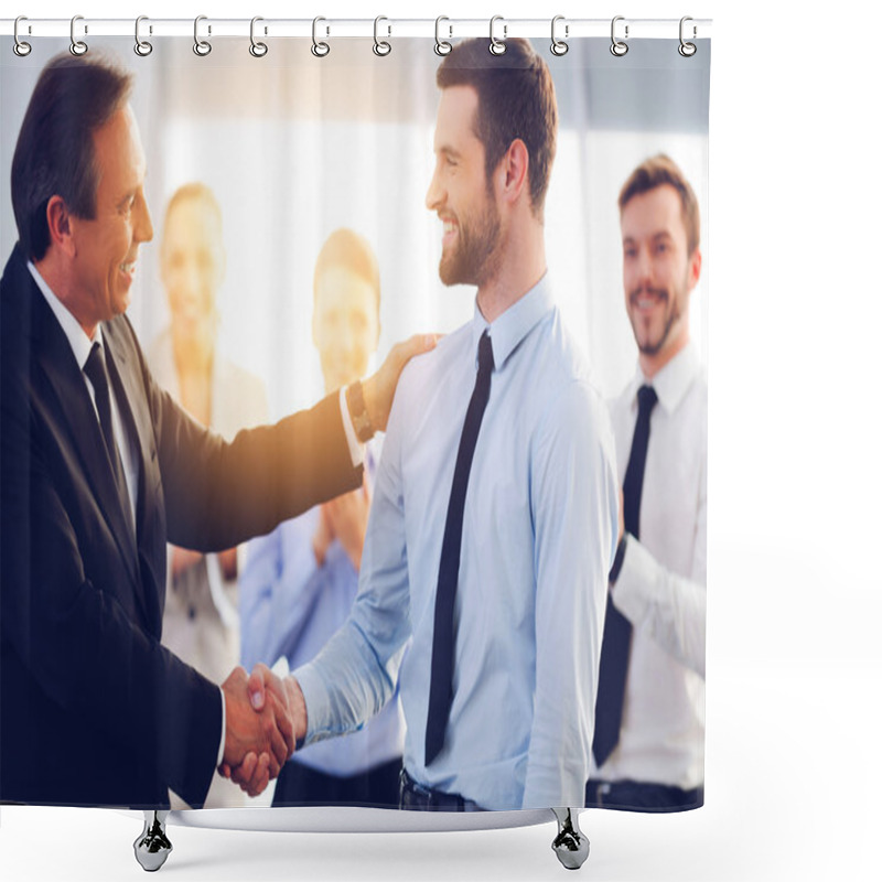 Personality  Cheerful Businessmen Shaking Hands Shower Curtains