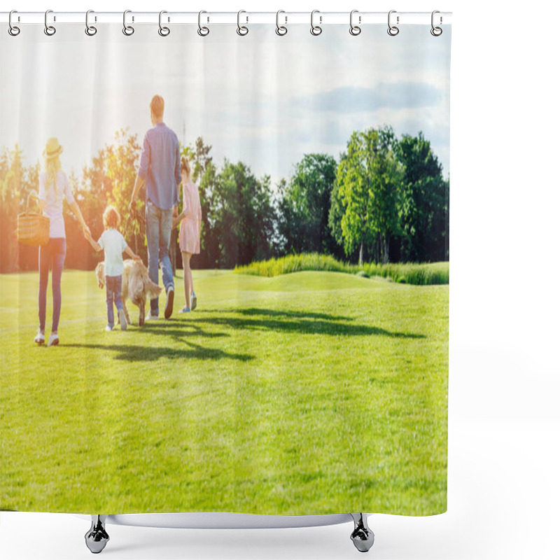 Personality  Family With Dog Walking In Park  Shower Curtains