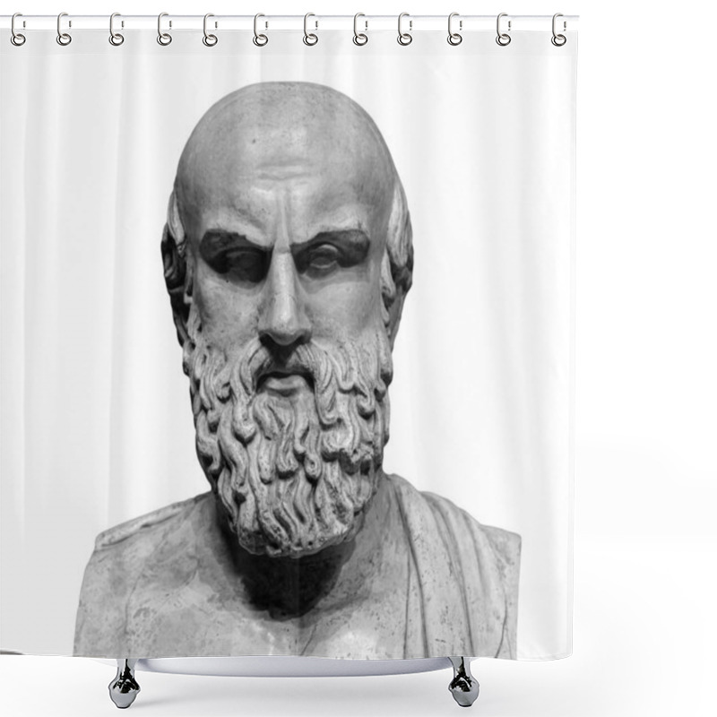 Personality  Ancient Statue Of Greek Poet Aeschylus Isolated On A White Background. Old Beard Man Sculpture Shower Curtains