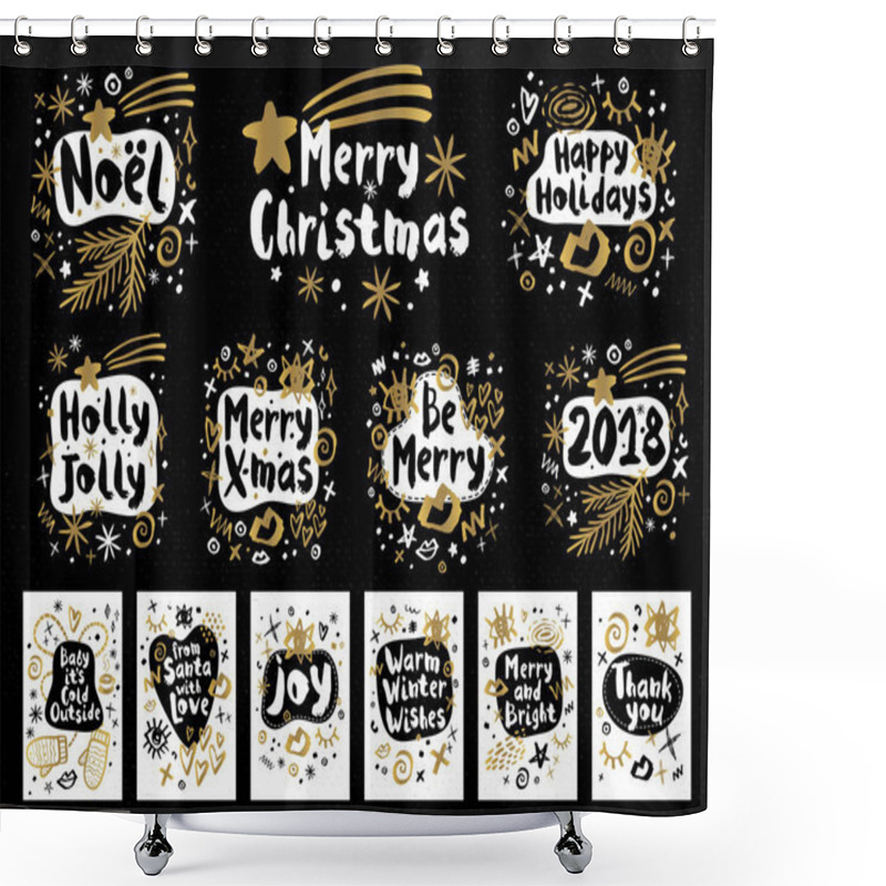 Personality  Merry Christmas Happy New Year Sketch Style Shower Curtains