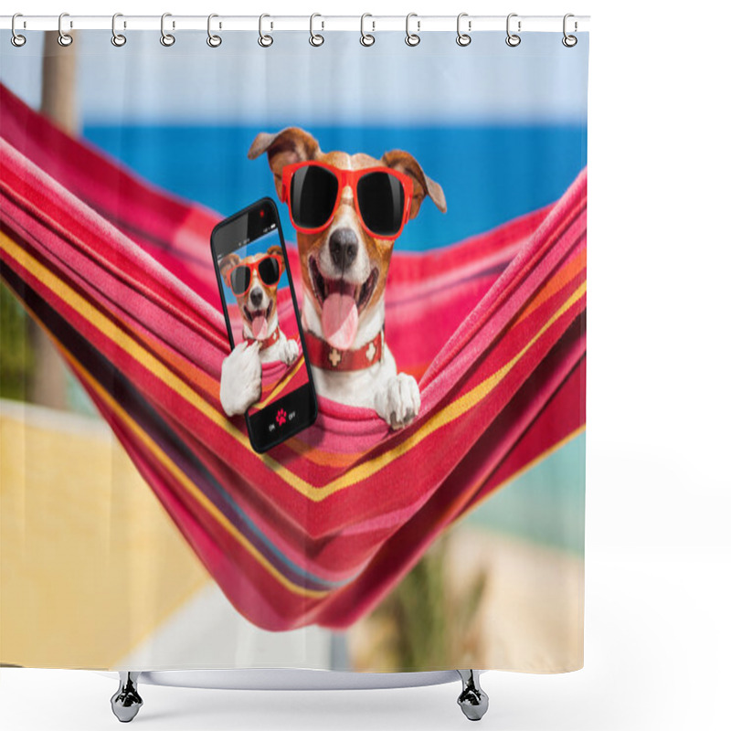 Personality  Dog On Hammock Selfie Shower Curtains