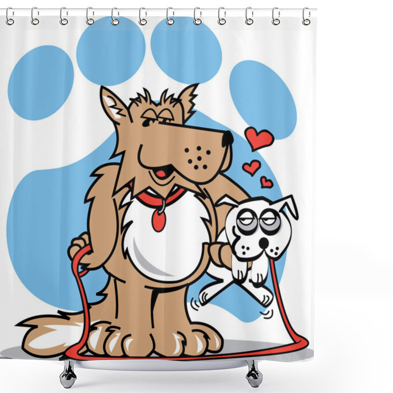 Personality  Dog On A Leash Shower Curtains