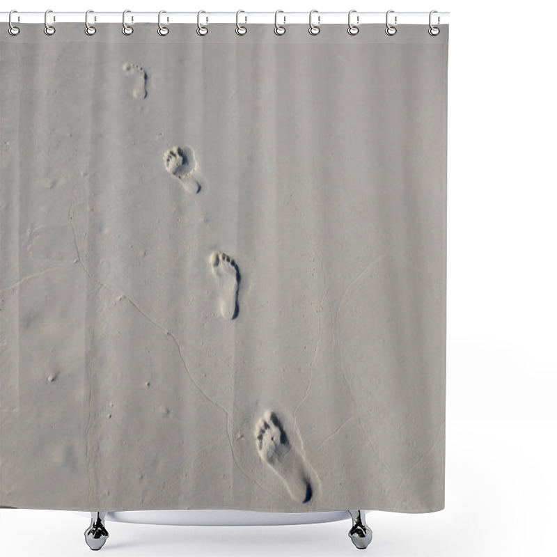 Personality  Bare Foot Walk On Wet White Sand. Beach Texture Photo. Foot Steps On Beach. Barefoot Mark Banner. Relaxing Day On Beach. Tropical Seaside. Exotic Island Coastline. Summer Vacation In Tropical Island Shower Curtains