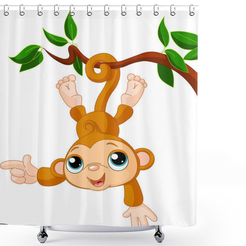 Personality  Baby Monkey On A Tree Showing Shower Curtains