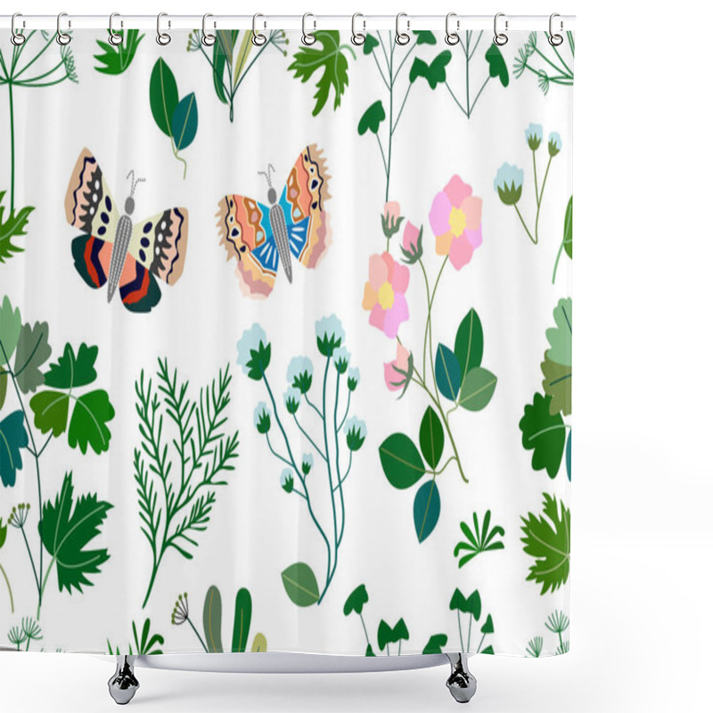 Personality  Dark Garden With Butterflies, Herbs, Flowers. Shower Curtains