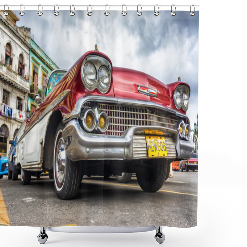 Personality  Low Angle View Of An Old Red Chevrolet In Havana Shower Curtains