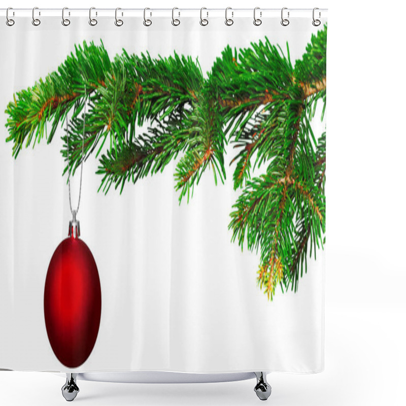 Personality  Christmas Ball On Fir Branch Isolated On White Background Shower Curtains