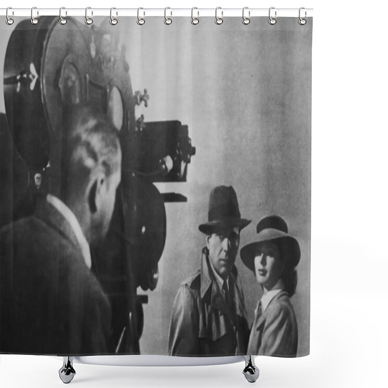 Personality  Viersen, Germany - May 5. 2024: Old Magazine Photo Of Humphrey Bogart And Ingrid Bergman During Shooting For Casablanca From 1942 (focus On Right Persons) Shower Curtains