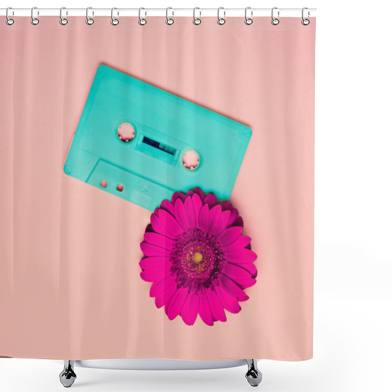 Personality  Cassette Tape And Flower. Minimalism Retro Style. Shower Curtains