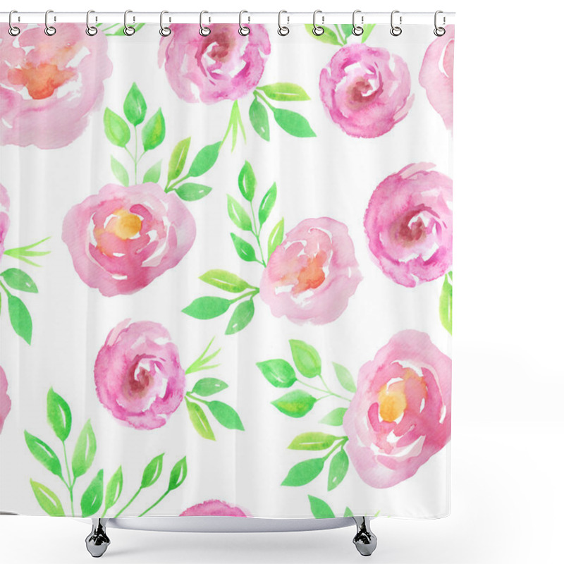 Personality  Seamless Pattern With Pink Flowers And Leaves Shower Curtains