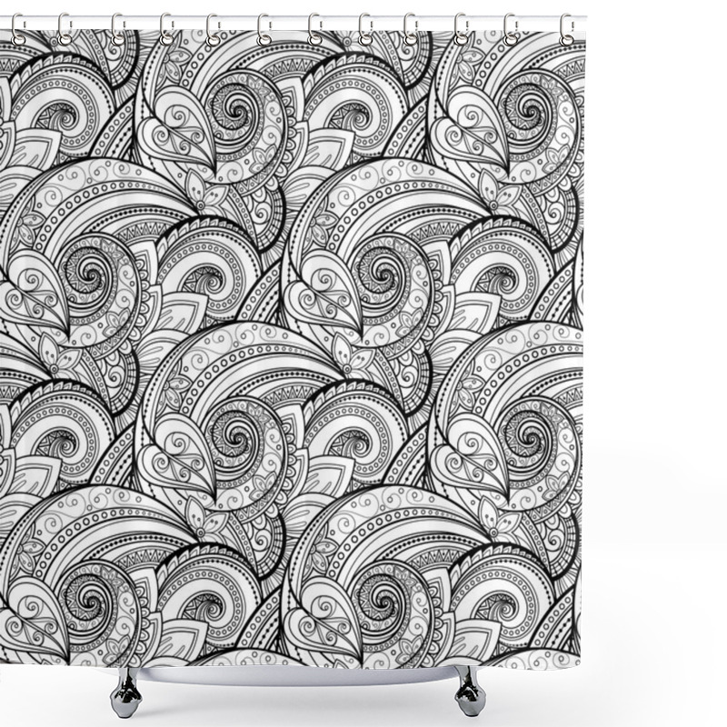 Personality  Seamless Monochrome Floral Pattern Shower Curtains