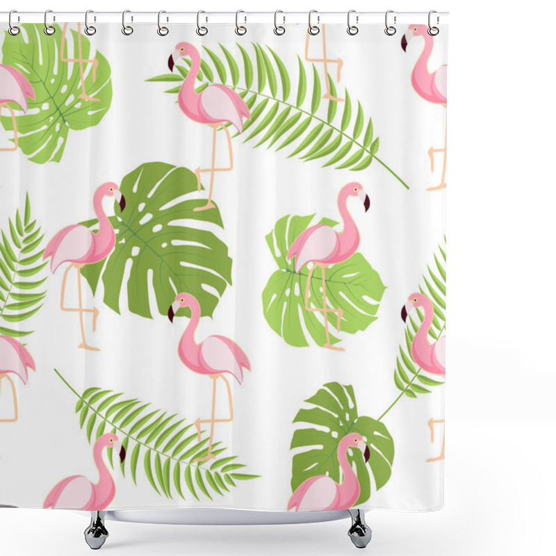 Personality  Cute Retro Seamless Flamingo Pattern Background Vector Illustration Shower Curtains