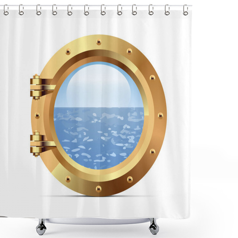 Personality  Ship Metal Porthole On White Background Shower Curtains