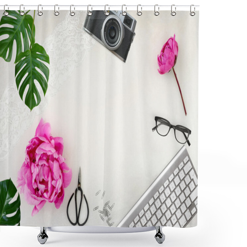 Personality  Pretty Styled Desktop Mockup Photograph Shower Curtains