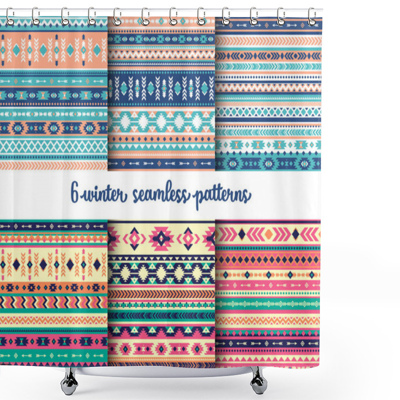 Personality  6 Winter Tribal Vector Seamless Patterns Set. Aztec Geometric Shower Curtains