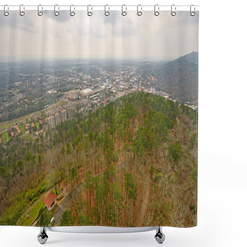 Personality  Looking Down From A Mountain Tower Shower Curtains