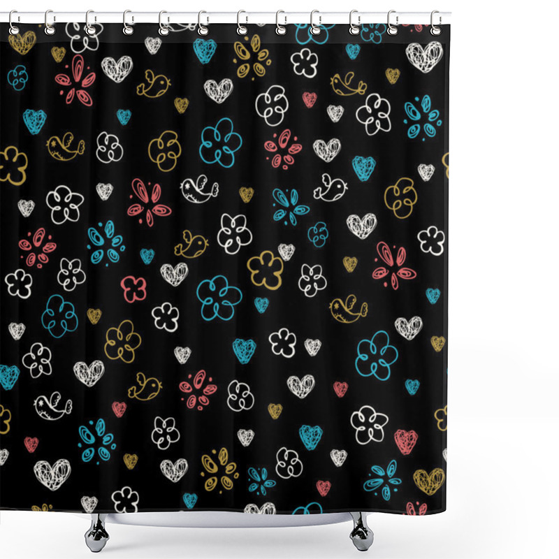 Personality  Texture With Birds Flowers And Hearts Shower Curtains