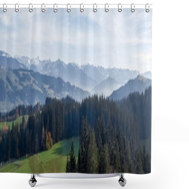 Personality  Panoramic View Of The Alps Shower Curtains