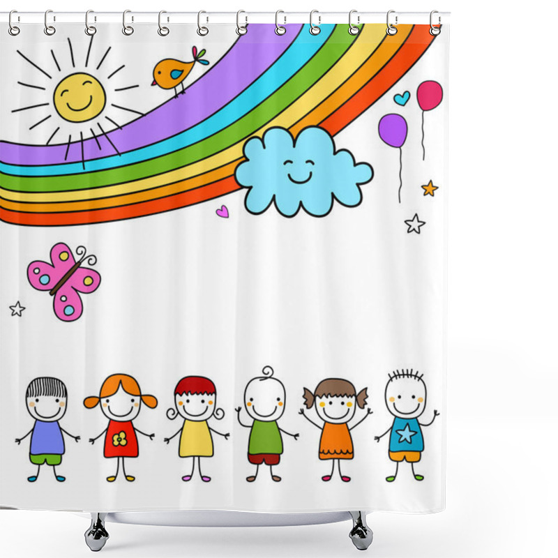 Personality  Kids Group And Rainbow Shower Curtains