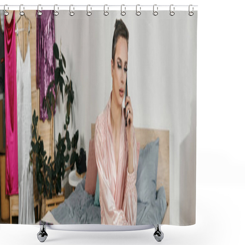 Personality  Drag Queen Captivates With Stylish Pose While Making A Phone Call. Shower Curtains