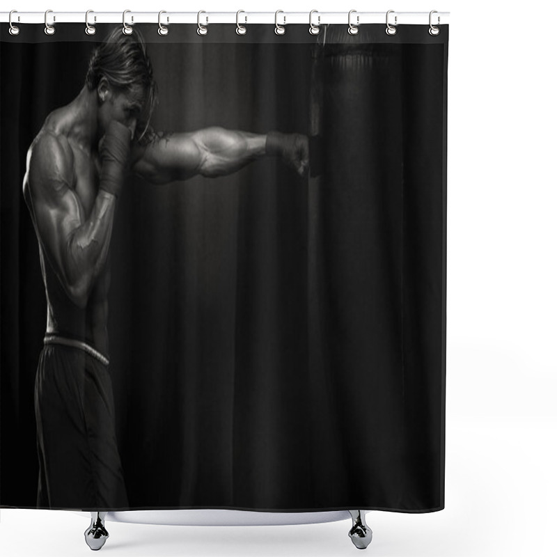 Personality  MMA Fighter Practicing With Boxing Bag Shower Curtains