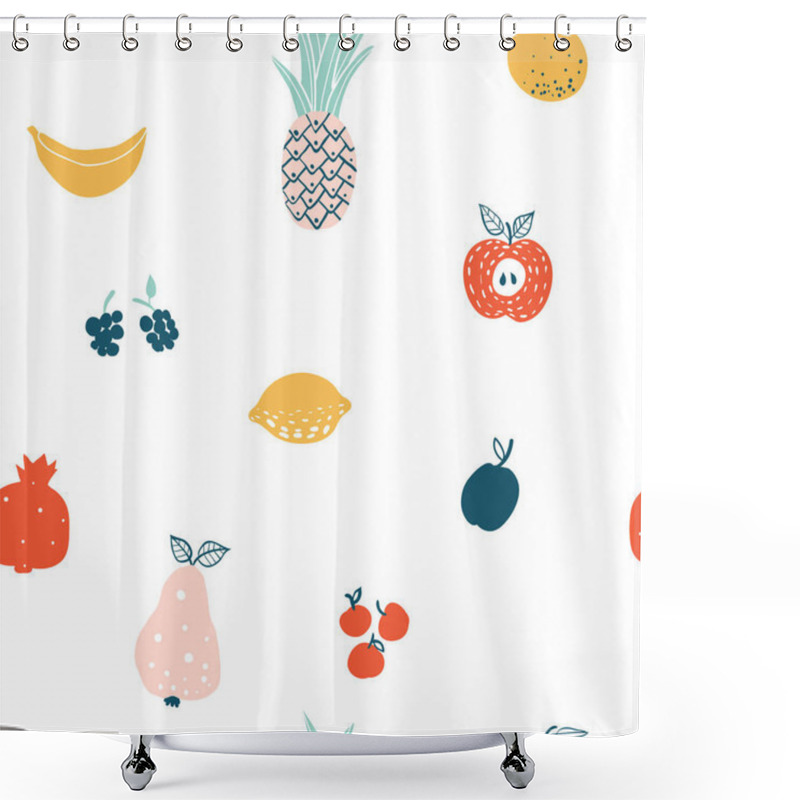 Personality  Fruits And Berries Cute Flat Icons Seamless Pattern Shower Curtains