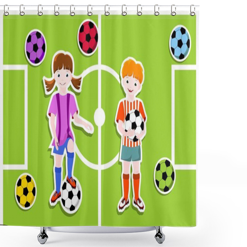 Personality  Boy And Girl - Football (soccer) Theme Shower Curtains