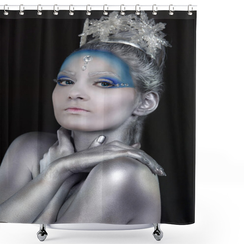 Personality  Close Up Of A Woman Wearing Creative Make Up As Ice Queen Shower Curtains