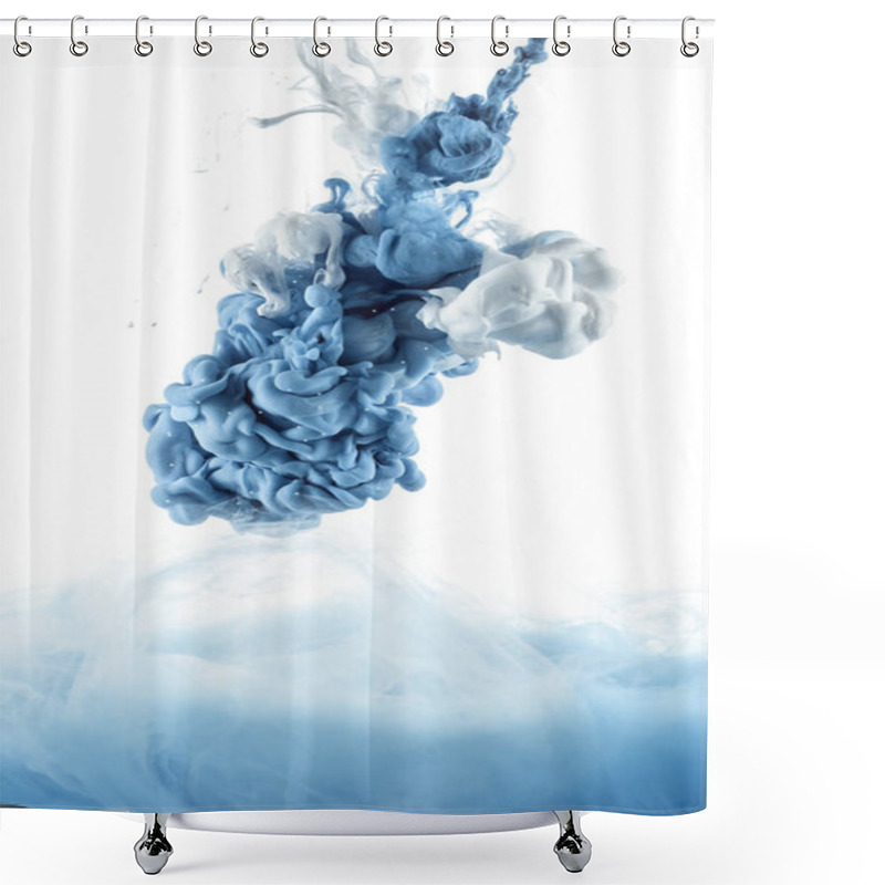 Personality  Close Up View Of Mixing Of Blue And White Paint Splashes Isolated On White Shower Curtains