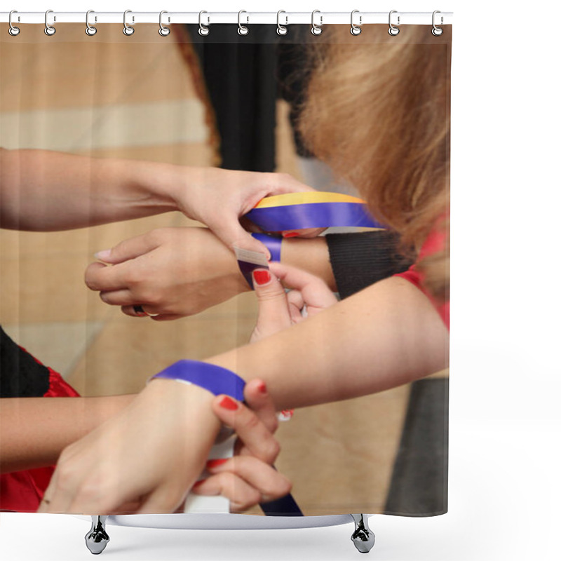 Personality  On The Hands Of Visitors Wear Paper Bracelets For Identification Shower Curtains