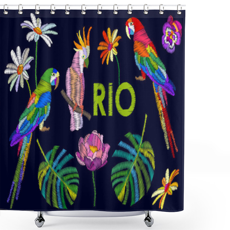 Personality  Set Of Stylized Embroidered Elements For Fashion Design. Shower Curtains