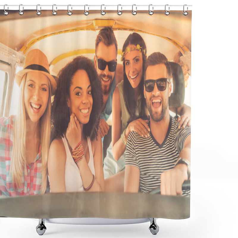 Personality  Young People Sitting Inside Of Minivan Shower Curtains