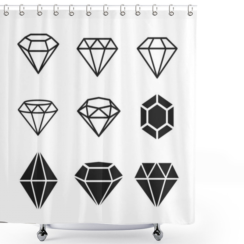 Personality  A Set Of Diamonds In A Flat Style. Abstract Black Diamond Collection Icons. Linear Outline Sign. Vector Icon Logo Design Diamonds Shower Curtains