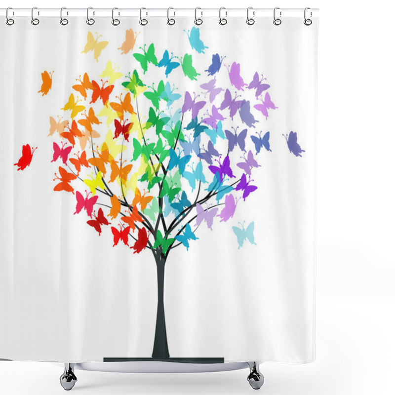 Personality  Butterflies Rainbow Tree Shower Curtains