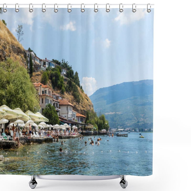 Personality  Old Houses At The Shore Of Ohrid Lake North Macedonia Shower Curtains