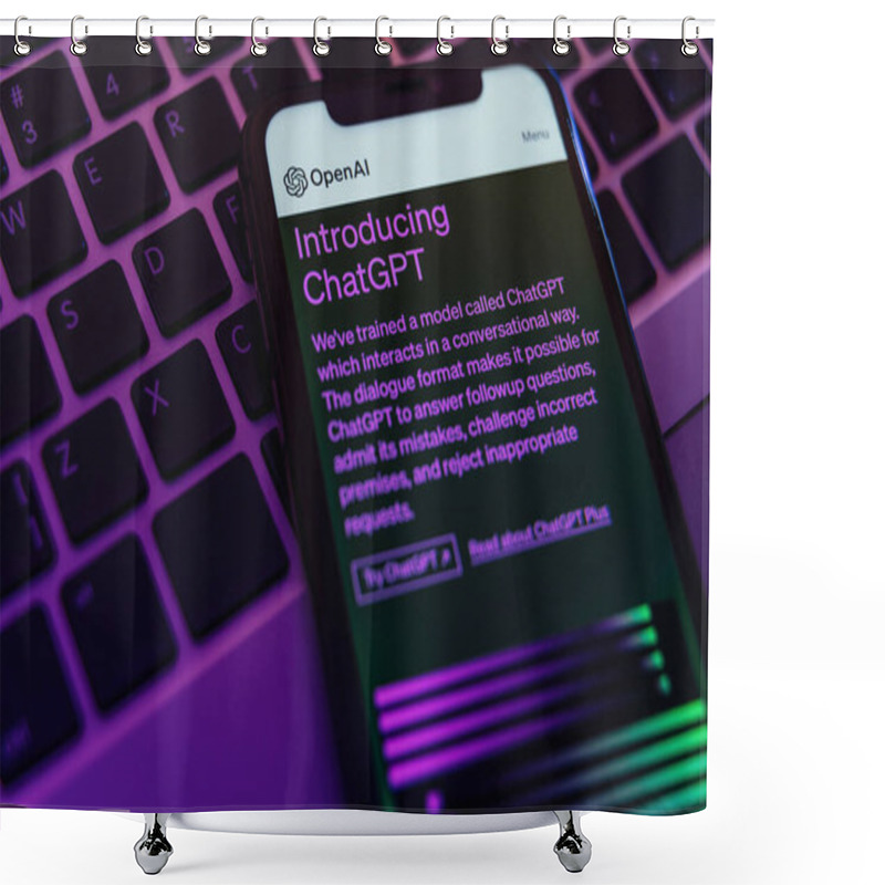 Personality  Antalya, Turkey - May 8, 2023: ChatGPT Chatbot Service, Visible On The Digital Interface Of A Smartphone Screen. ChatGPT Is Innovative Artificial Intelligence Technology Developed By Open AI. Shower Curtains