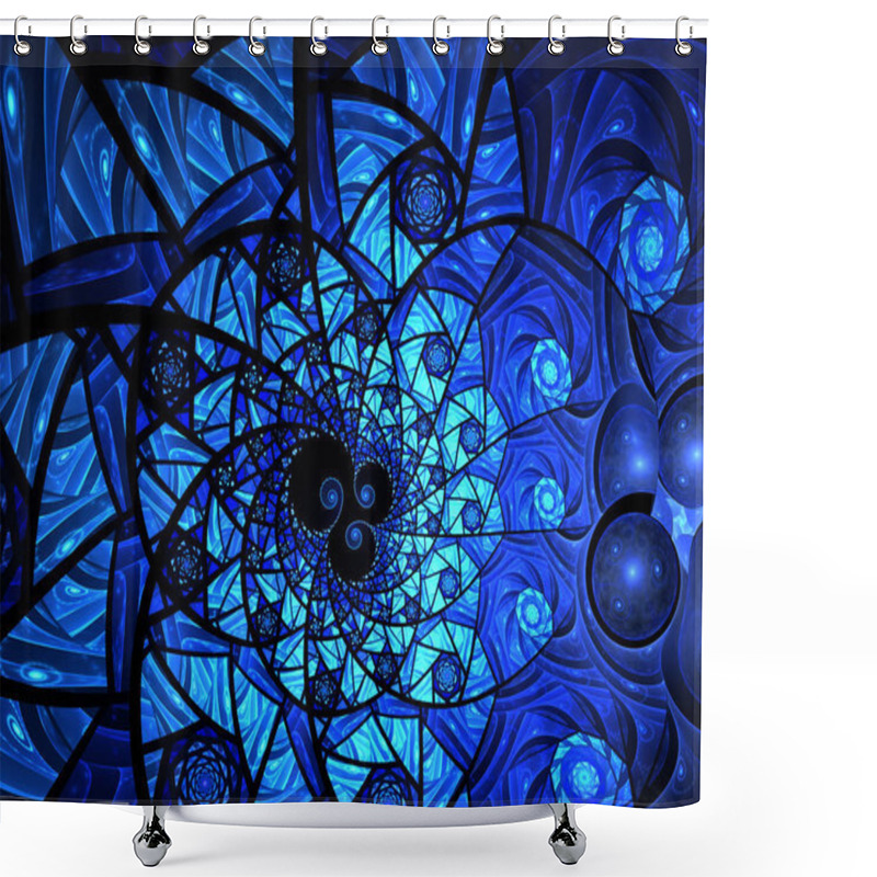 Personality  Spiral Mosaic Fractal Pattern. Floral Mosaic Stain Glass Composition In Blue Shower Curtains