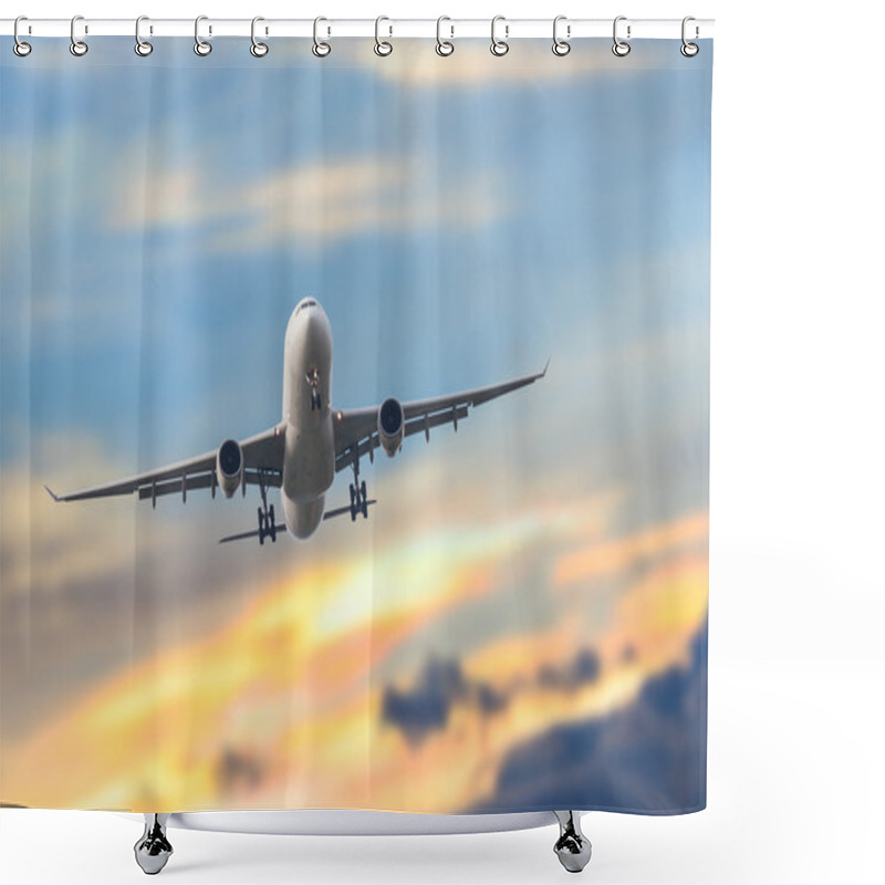 Personality  Passenger Business Airplane Take Off And Flying In Sky Sunset, U Shower Curtains