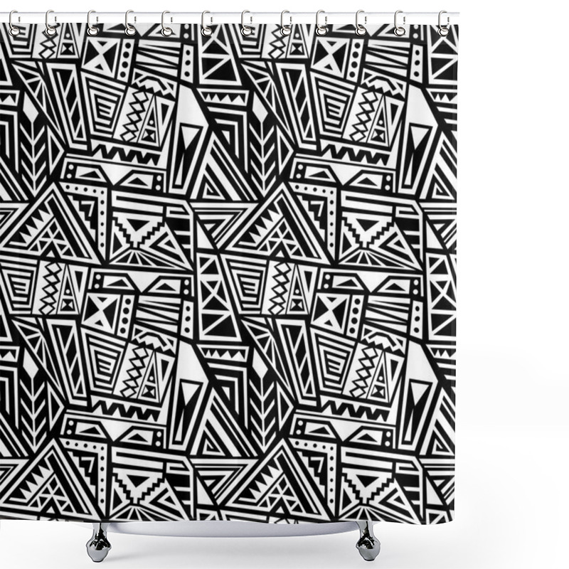 Personality  Ethnic Geometric Pattern - Seamless Boho Style Vector Texture In Black And White. Shower Curtains