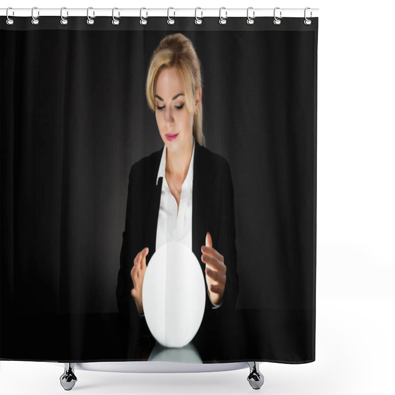 Personality  Businesswoman Looking At Crystal Ball Shower Curtains