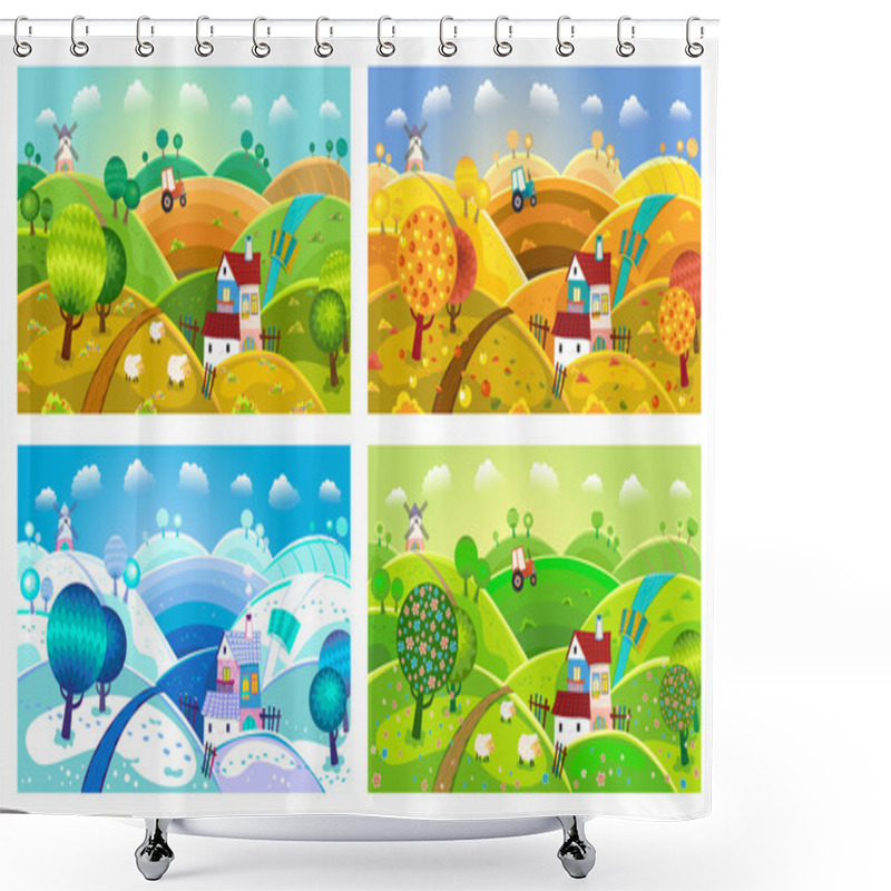 Personality  Rural Landscape. Four Seasons. Shower Curtains