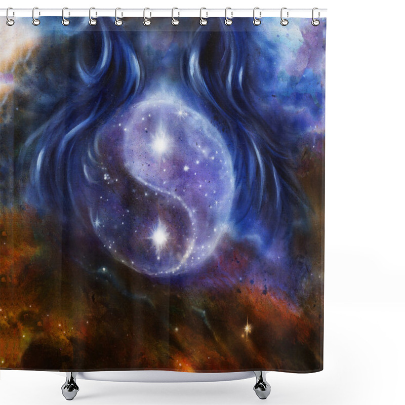 Personality  Yin Yang Symbol In Space With  Stars, About Woman Hair, Original Painting Shower Curtains