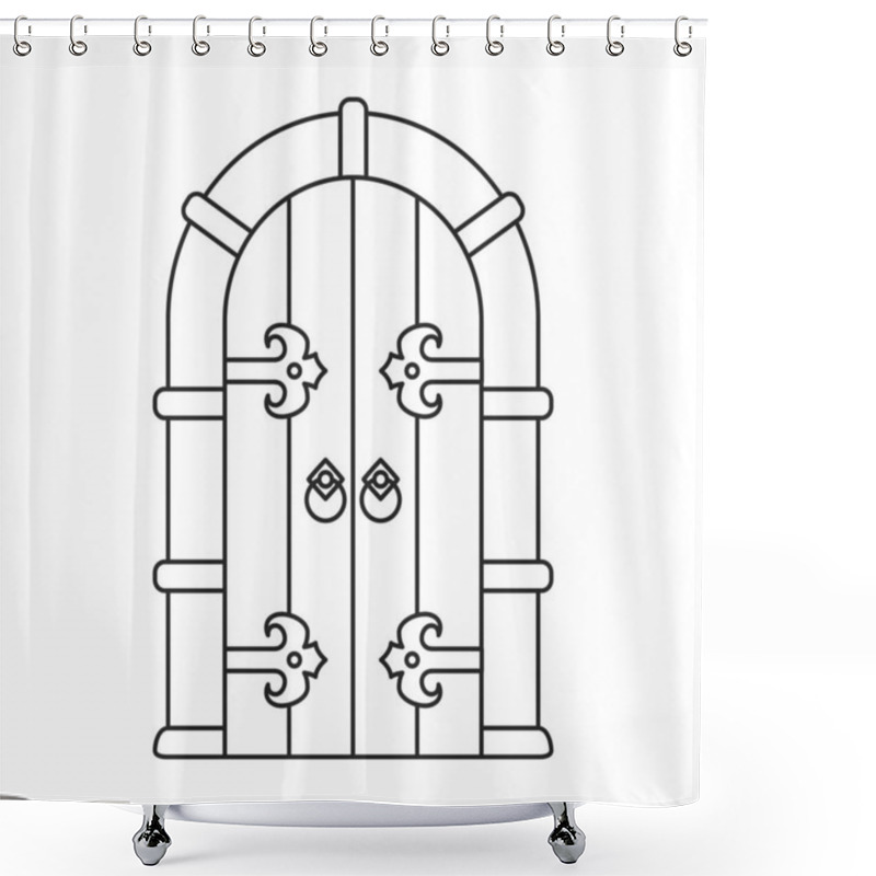 Personality  Door Medieval Vector Outline Icon. Vector Illustration Doors Castle On White Background. Isolated Outline Illustration Icon Of Door Medieval . Shower Curtains