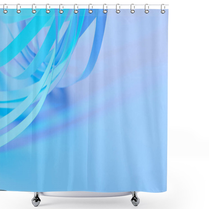 Personality  Close Up View Of Paper Stripes On Neon Blue Background Shower Curtains