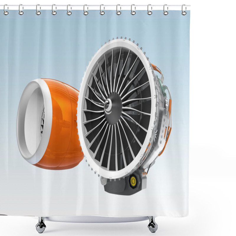 Personality  Two Jet Turbofan Engines Isolated On Blue Background. Shower Curtains