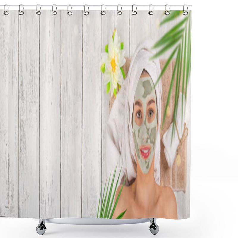 Personality  Young Healthy Woman With Face Clay Mask. Shower Curtains