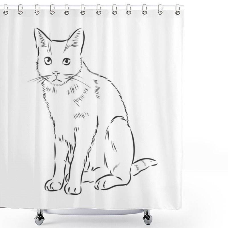 Personality  Hand Drawing Cat. Sketch Kitten, Kitty Top View Shower Curtains