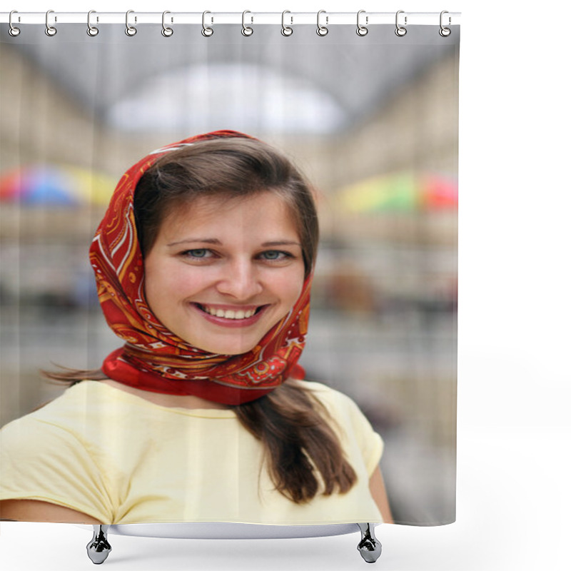 Personality  Young Happy Smiling Woman Shower Curtains